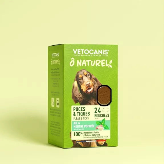 Complément alimentaire Puces & Tiques pour Chien, à l'Ail et Menthe Poivrée