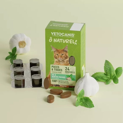 Friandises Puces & Tiques pour chat à l'Ail et Menthe Poivrée - 24 bouchées - 36g