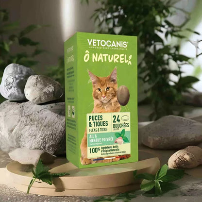 Friandises Puces & Tiques pour chat à l'Ail et Menthe Poivrée - 24 bouchées - 36g