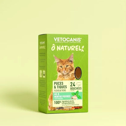 Friandises Puces & Tiques pour chat à l'Ail et Menthe Poivrée - 24 bouchées - 36g