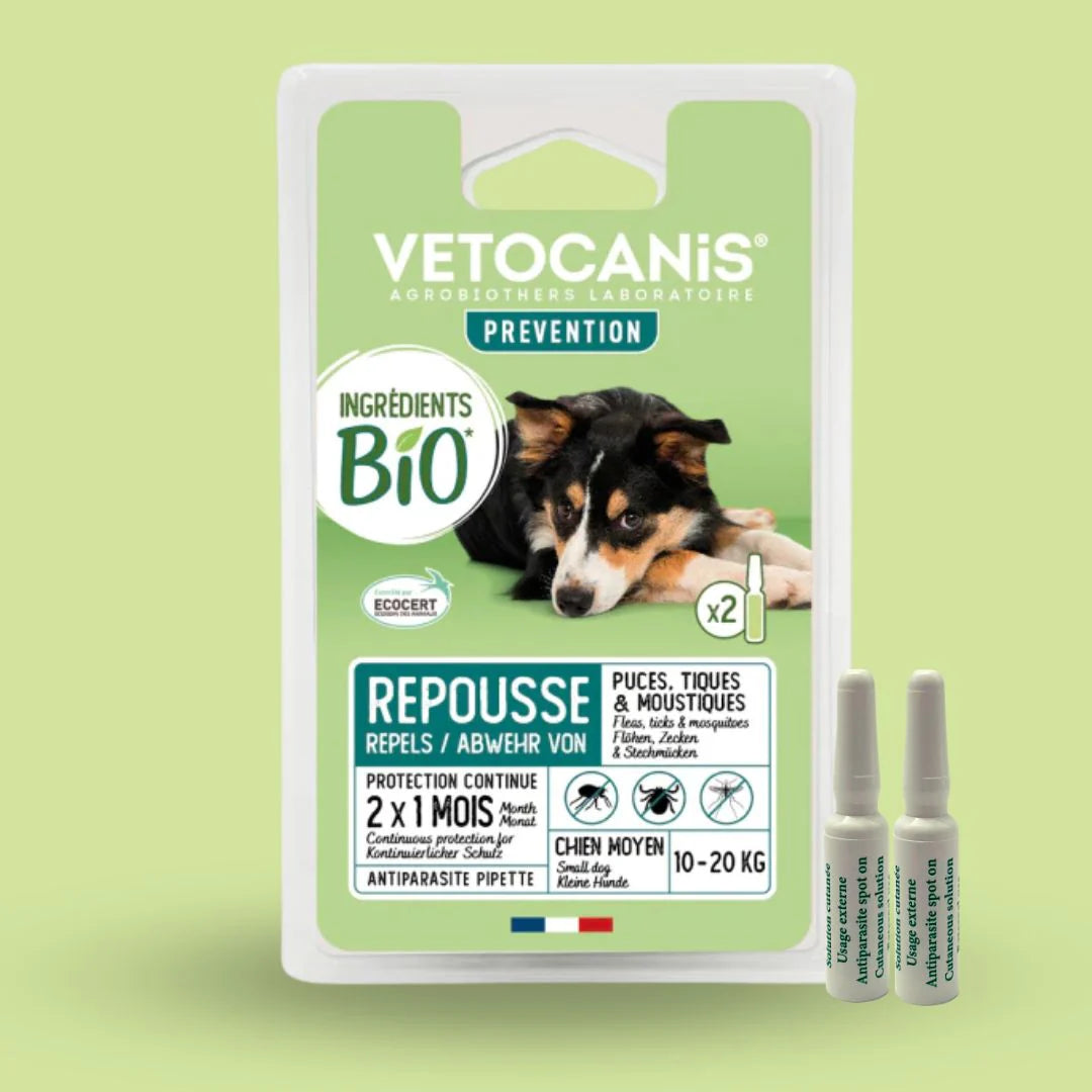 Pipettes Répulsives Anti-Puces et Anti-Tiques Ingrédients BIO pour Chien